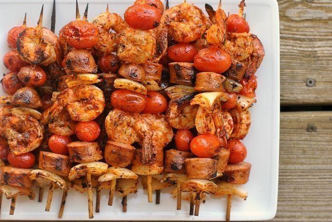 Grilled Shrimp & Sausage Skewers with Paprika Glaze