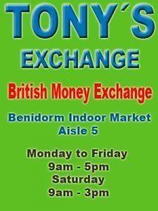 Exchange rates in Benidorm, Tony´s Exchange