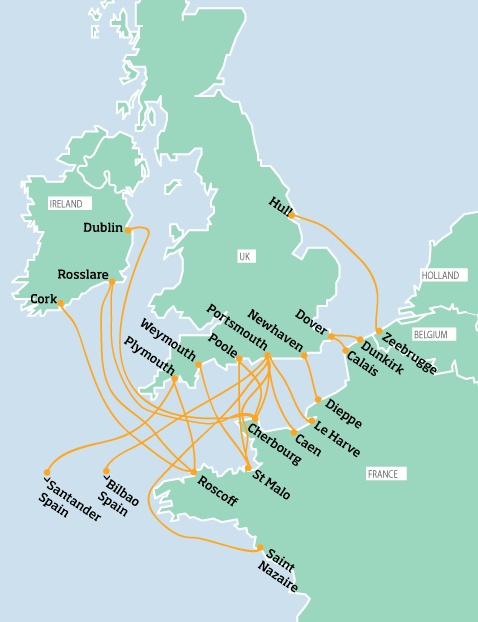 Travel by Ferry, UK to France, routes