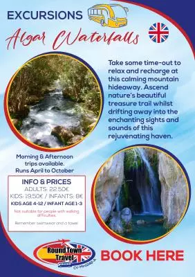 Excursion to the Algar Waterfalls, from April to October, various days mornings & afternoons